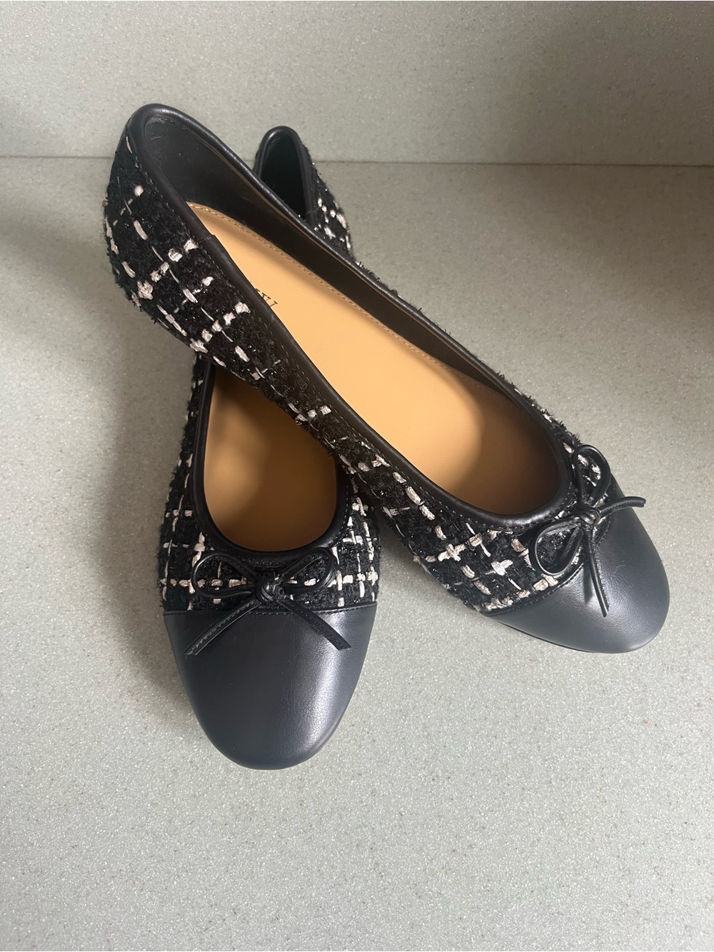 J. Crew Black Tweed & Leather Cap-Toe Ballet Flats Sz 8.5 NWOB